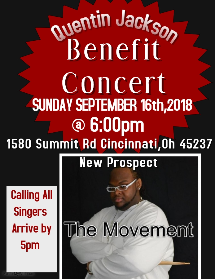 Quentin Jackson Benefit Concert on Sunday September 16th 2018 at 6 pm