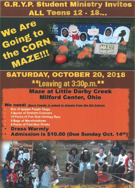 GRYP Corn Maze at Little Derby Park on Saturday October 20 2018 at 3 pm
