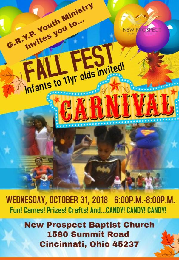 Fall Fest Carnival on Wednesday October 31st 6 - 8 pm