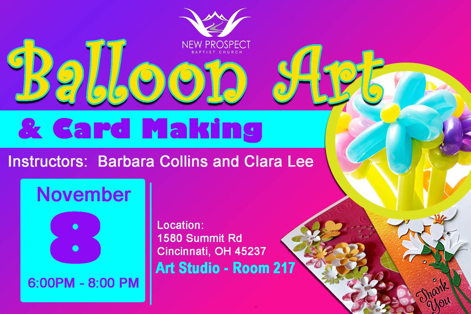 Balloon Art & Card Making on Thursday November 8 2018 6 - 8 pm