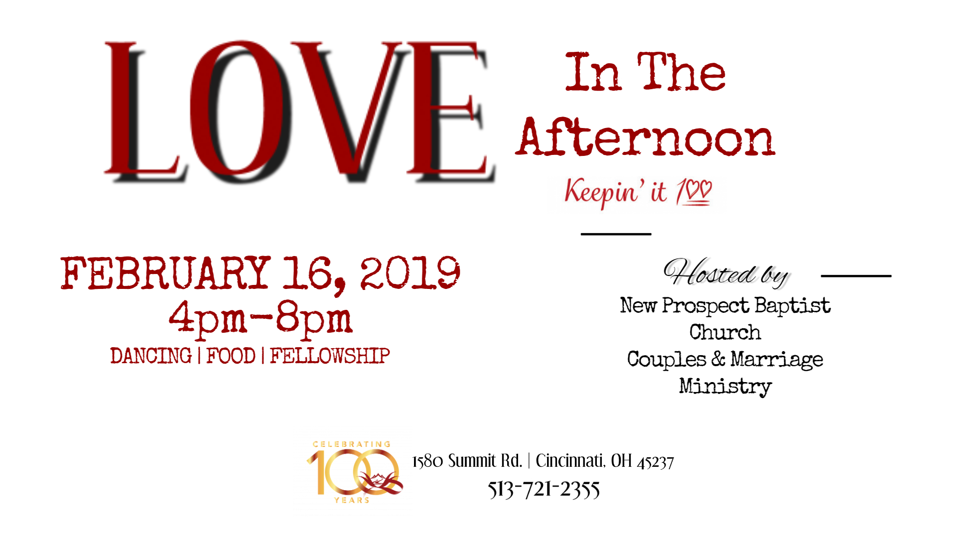 New Prospect Baptist Church presents LOVE in the Afternoon on Saturday February 16th 4 - 8 pm