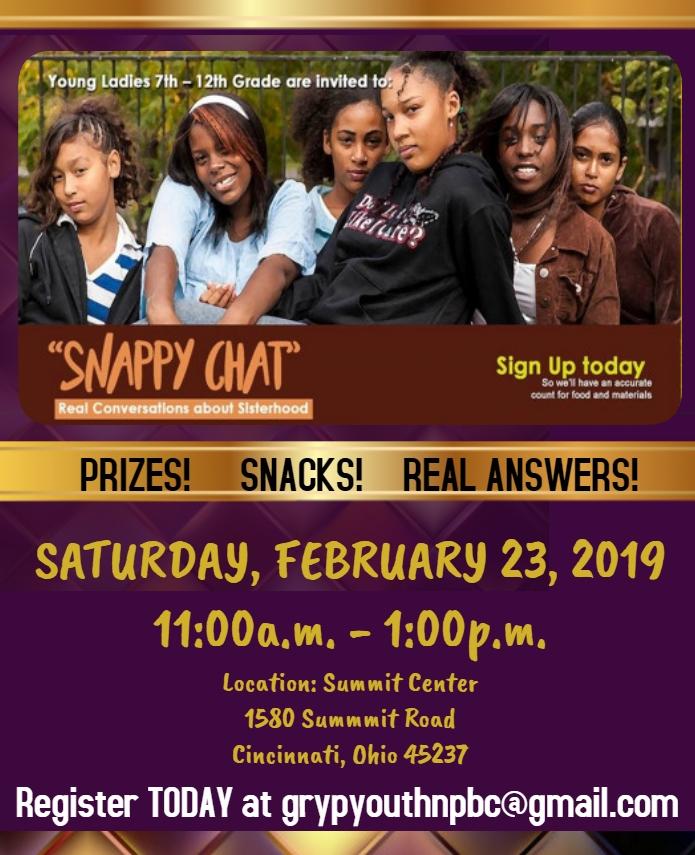 Snappy Chat on Saturday February 23rd 11 am - 1 pm at New Prospect