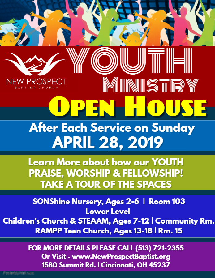 New Prospect Youth Ministry Open House after each worship service on Sunday April 28th
