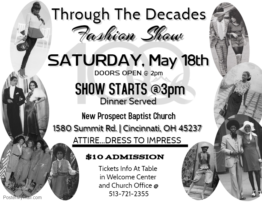 New Prospect Baptist Church Through the Decades Fashion Show on Saturday May 18 at 3 pm