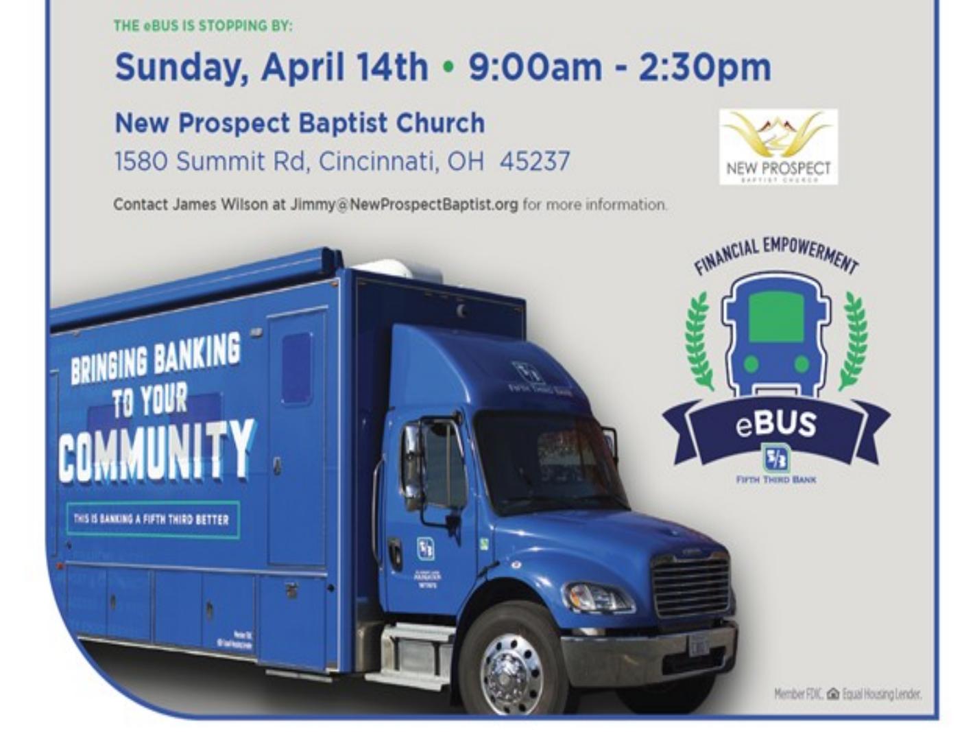 Fifth-Third Bank Financial Empowerment eBus at New Prospect on Sunday April 14th 9 am to 230 pm