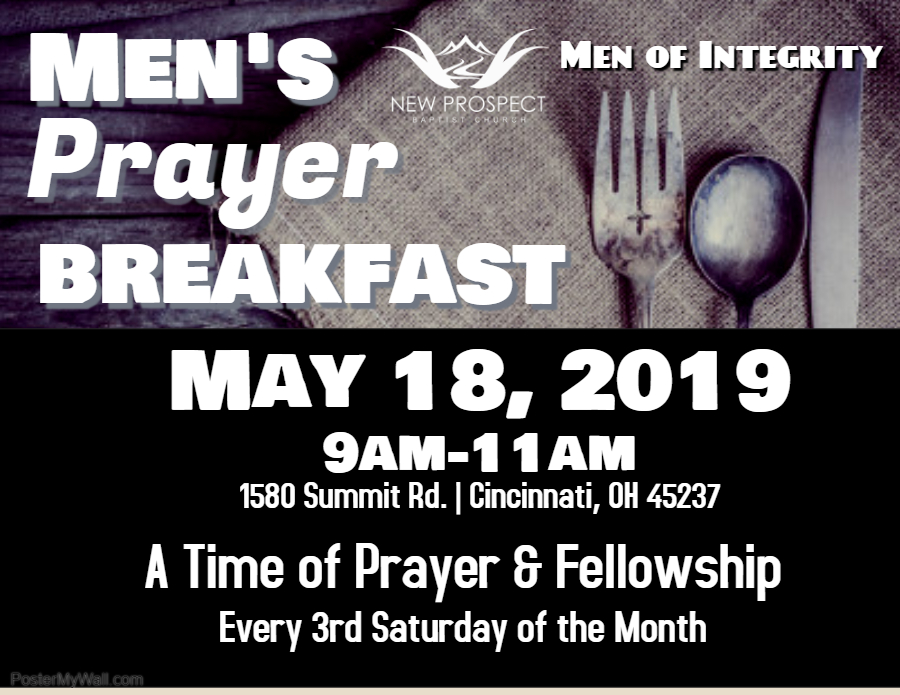 Men's Prayer Breakfast at New Prospect Baptist Church on Saturday May 18 2019 9 am to 11 am