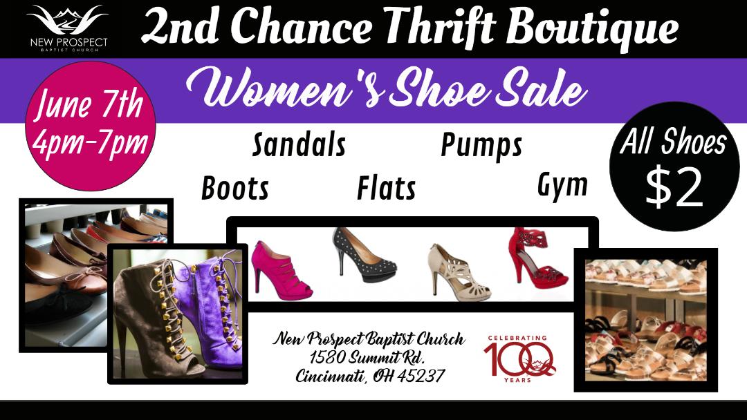 2nd Chance Boutique of New Prospect's Women's Shoe Sale on Friday June 7th 4 pm to 7 pm