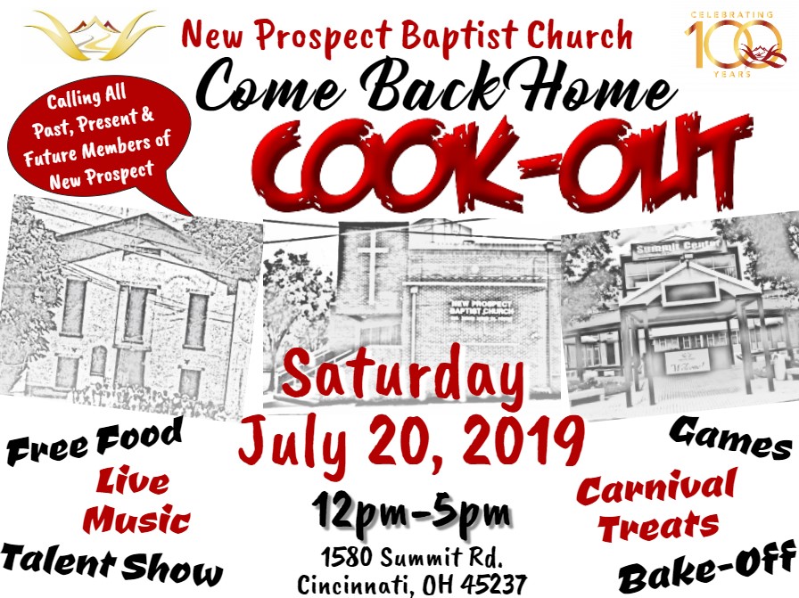 Come Back Home Cook-Out on Saturday July 20th 12 - 5 pm at New Prospect