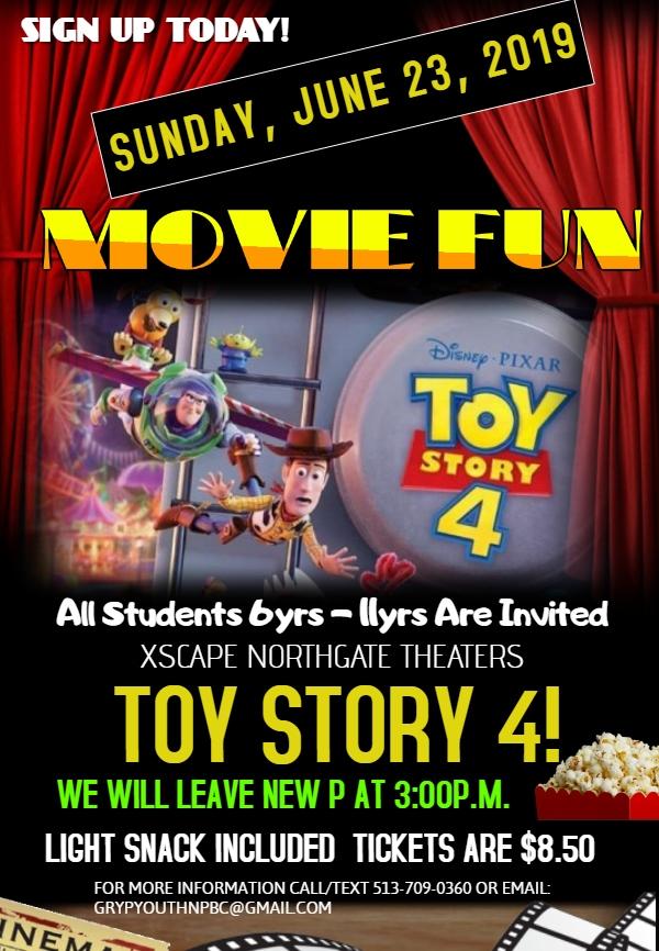 Students 6 to 11 years old going to watch Toy Story 4 on Sunday June 23rd 2019