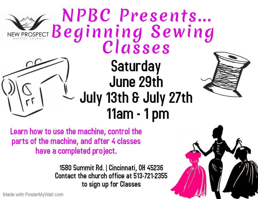 Sewing Classes at New Prospect on Saturday July 27th