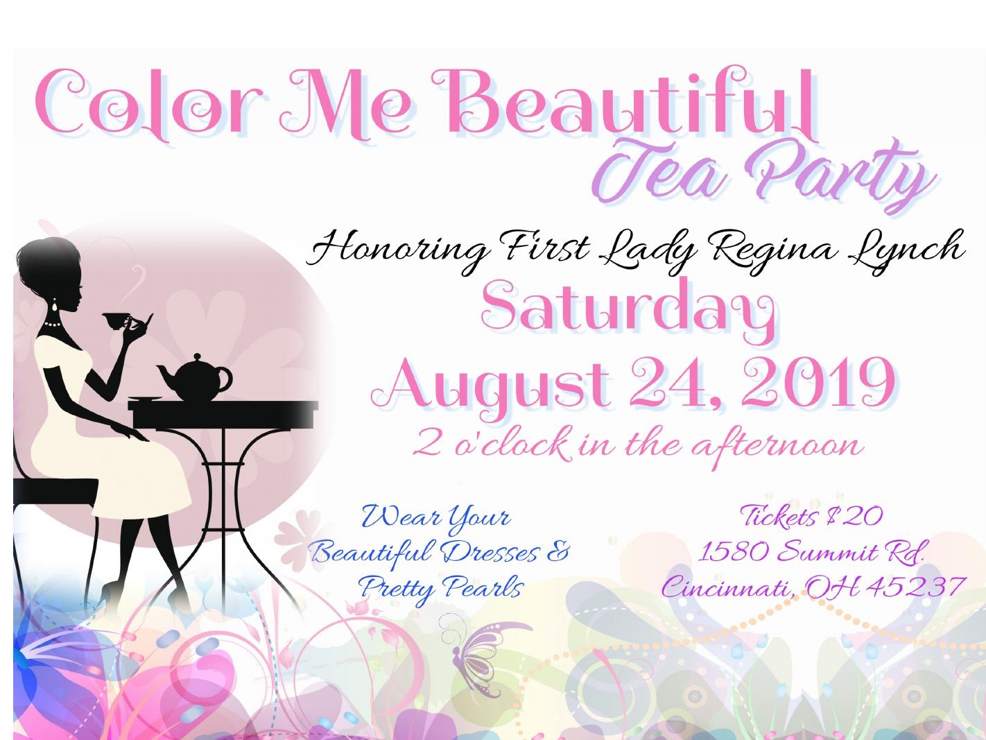 Color Me Beautiful Tea Party on Saturday August 24 2019 at 2 p.m.