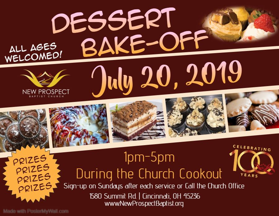 Dessert Bake-Off at New Prospect on Saturday July 20th 1 p.m. to 5 p.m.