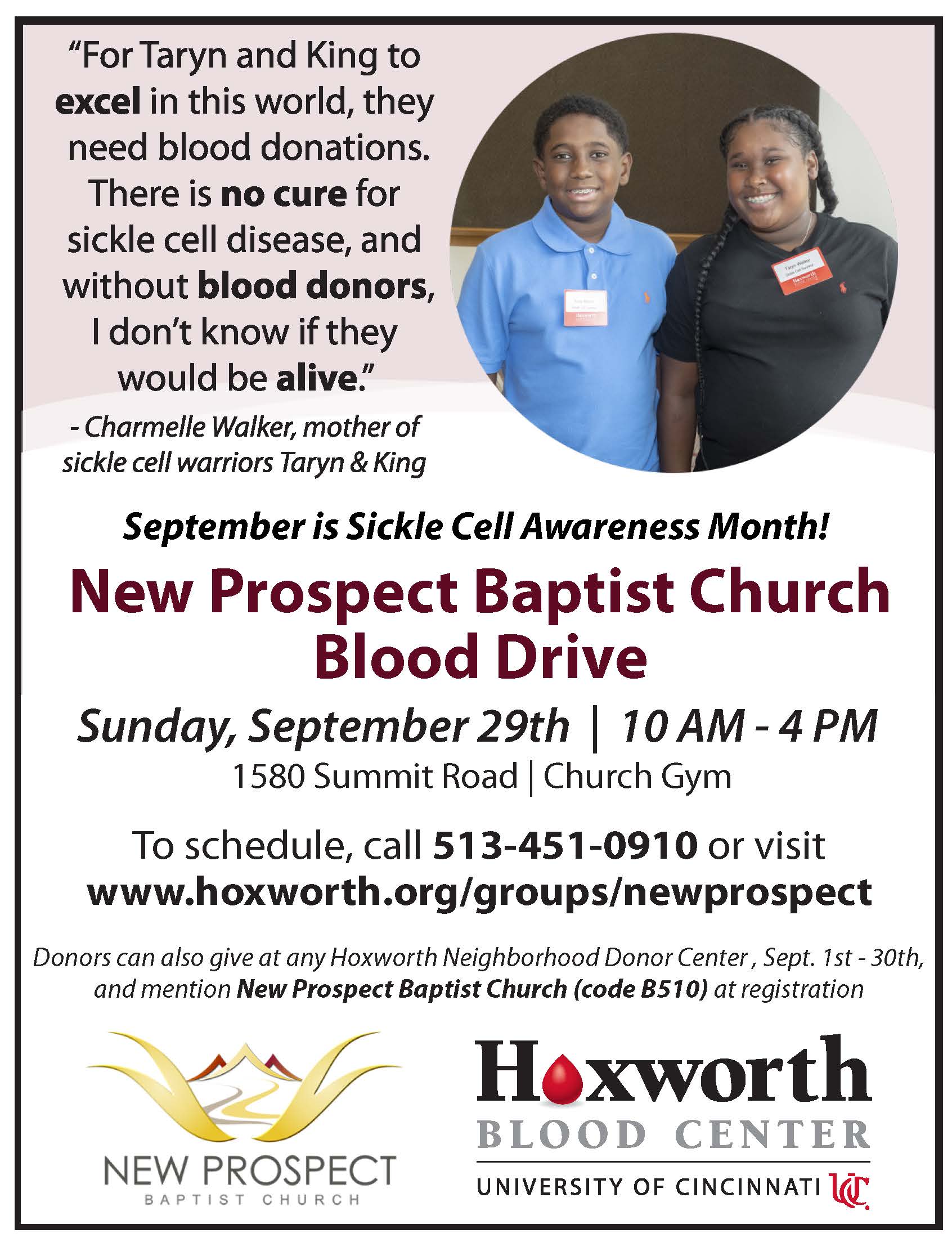 New Prospect Blood Drive on Sunday September 29th 10 am to 4 pm