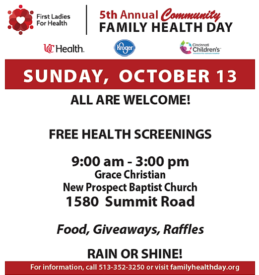 5th Annual Community Health Day on Sunday October 13 9 a.m. to 3 p.m.