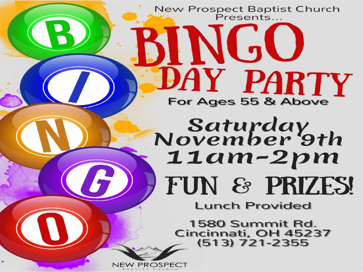 Bingo Day Party at New Prospect on Saturday, November 9th, 11 a.m. - 2 p.m.