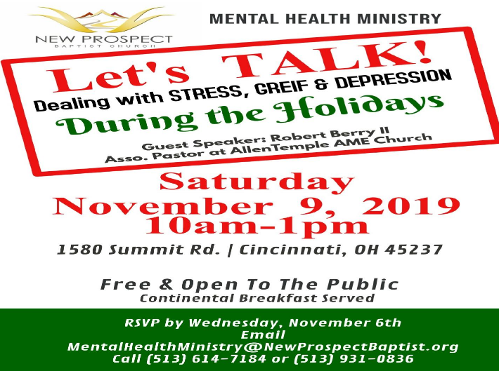 New Prospect Mental Health Ministry presents Let's Talk on Saturday, November 9, 2019, 10 a.m. - 1 p.m.