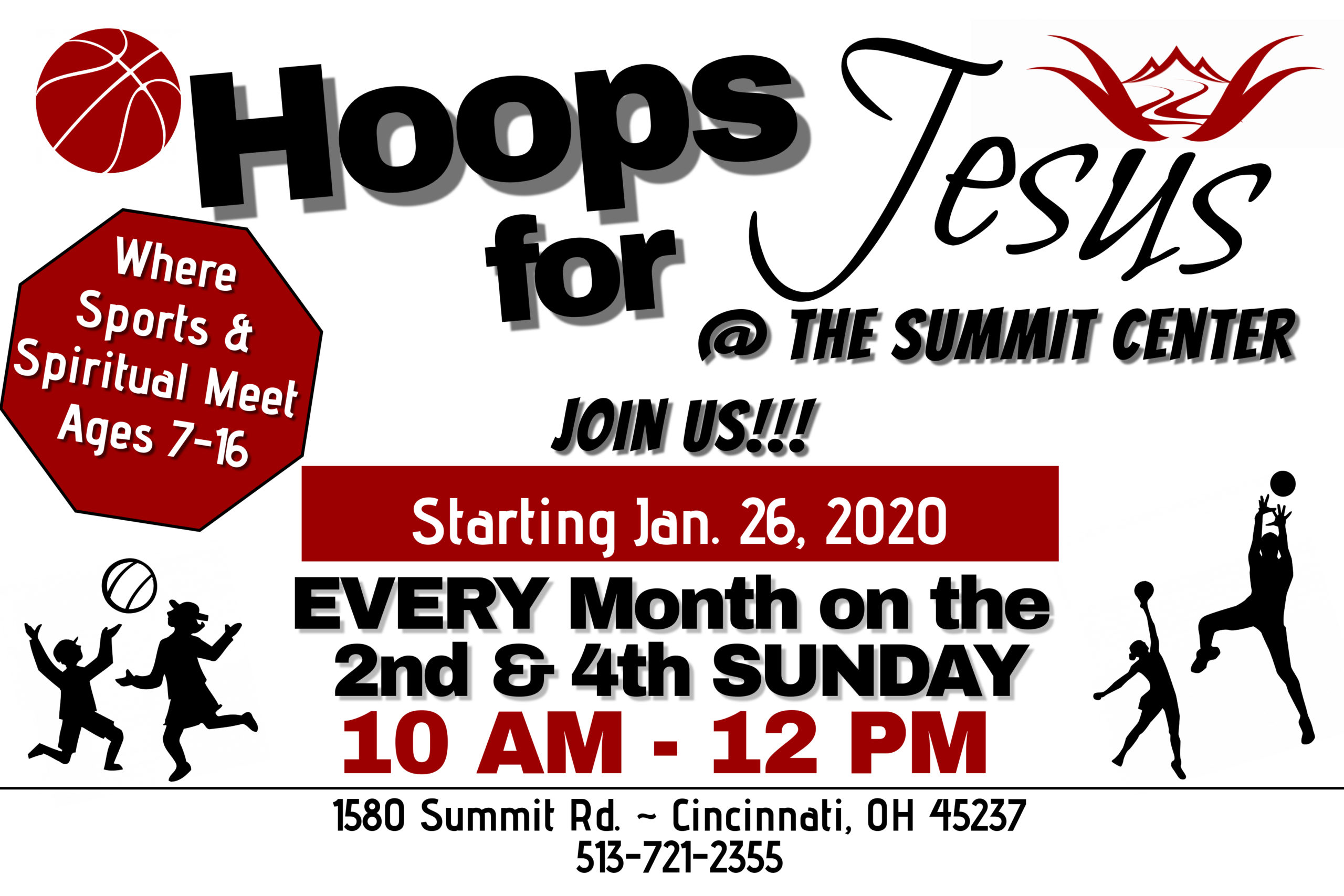 Hoops for Jesus at The Summit Center of New Prospect every 2nd and 4th Sunday of the month 10 a.m. - 12 p.m.