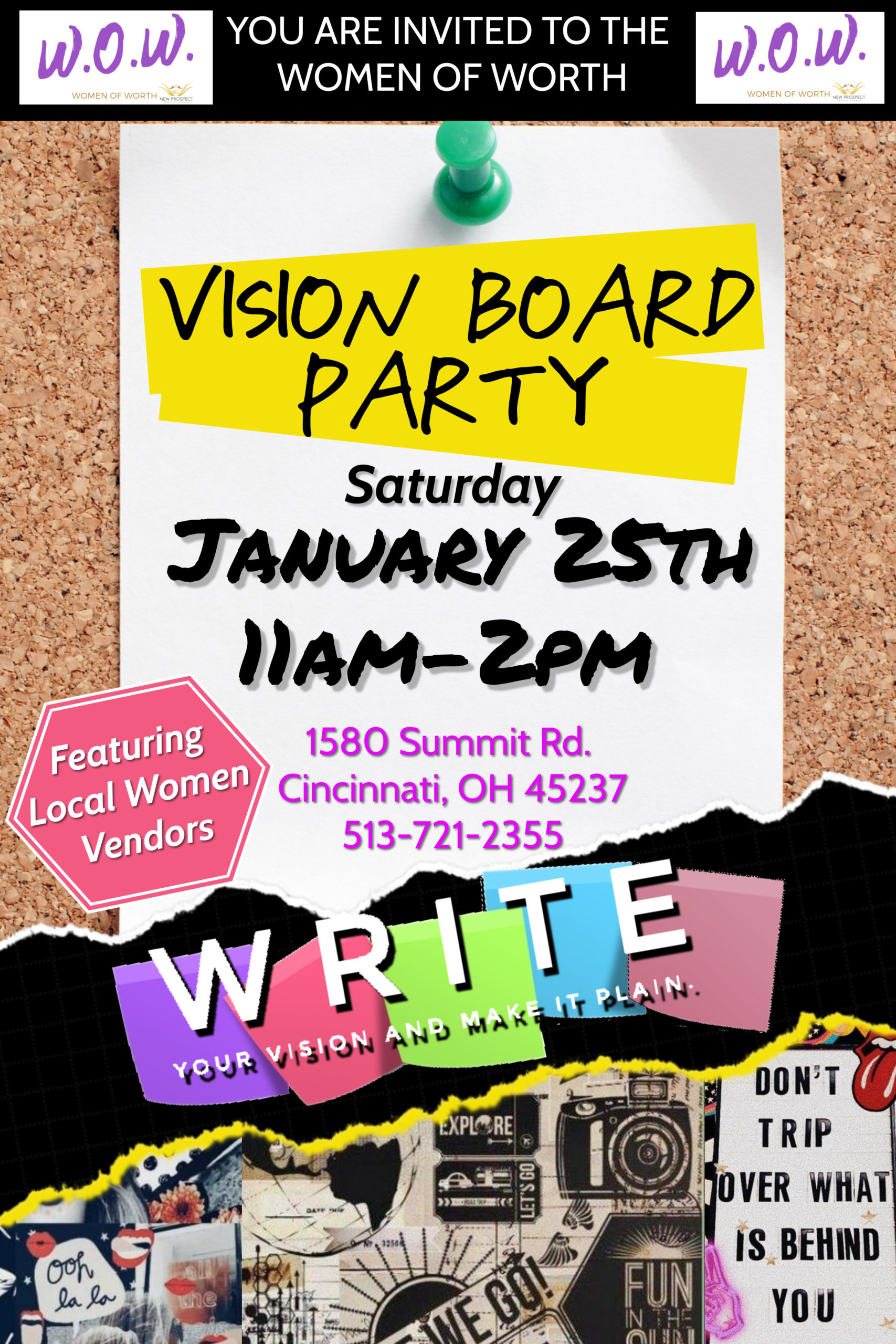 Women of Worth Vision Board Party on Saturday, January 25th at 11 a.m.