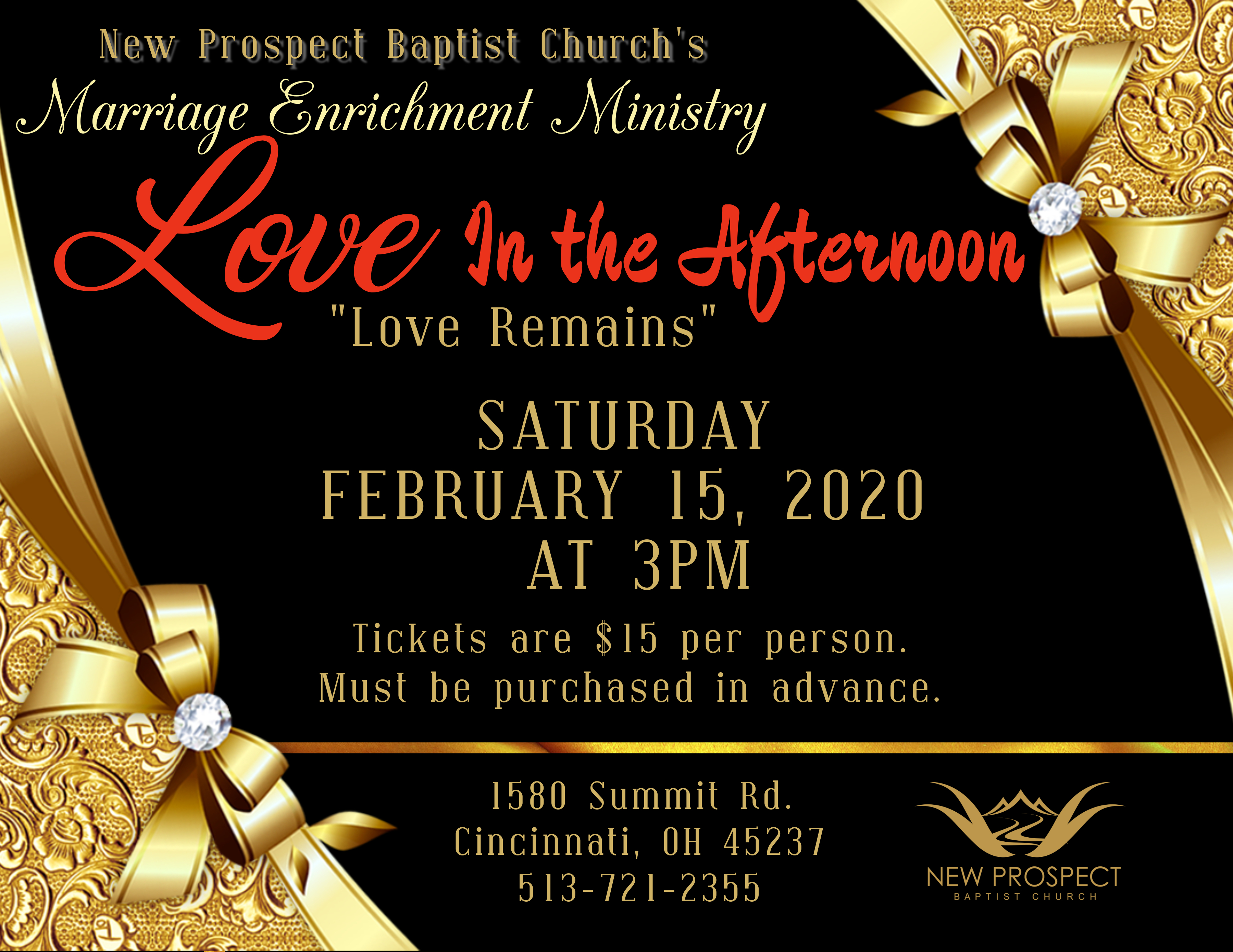 Love in the Afternoon event on Saturday, February 15th, 3 p.m. at New Prospect