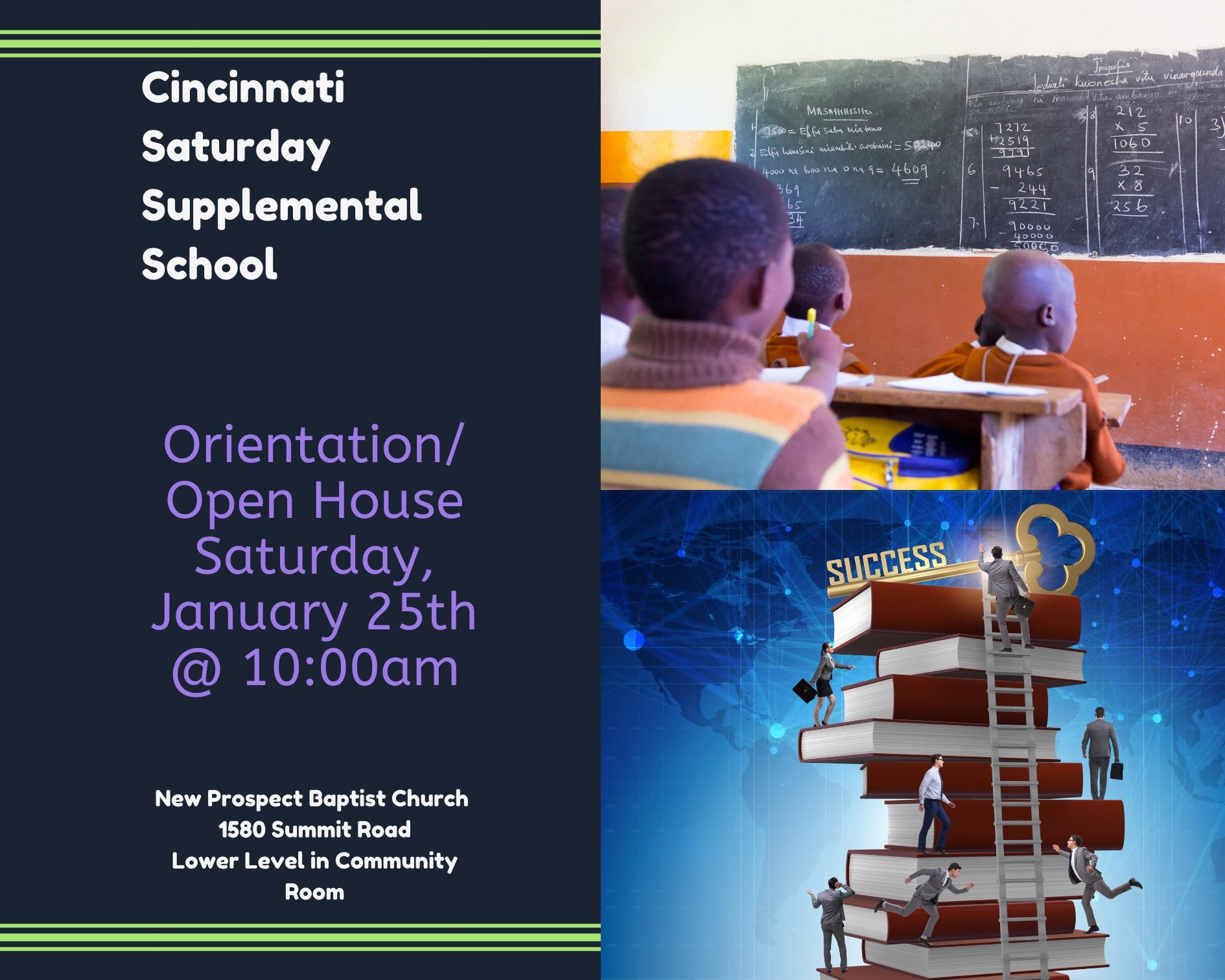 Cincinnati Saturday Supplemental School Orientation and Open House on Saturday January 25th 10 a.m. at New Prospect