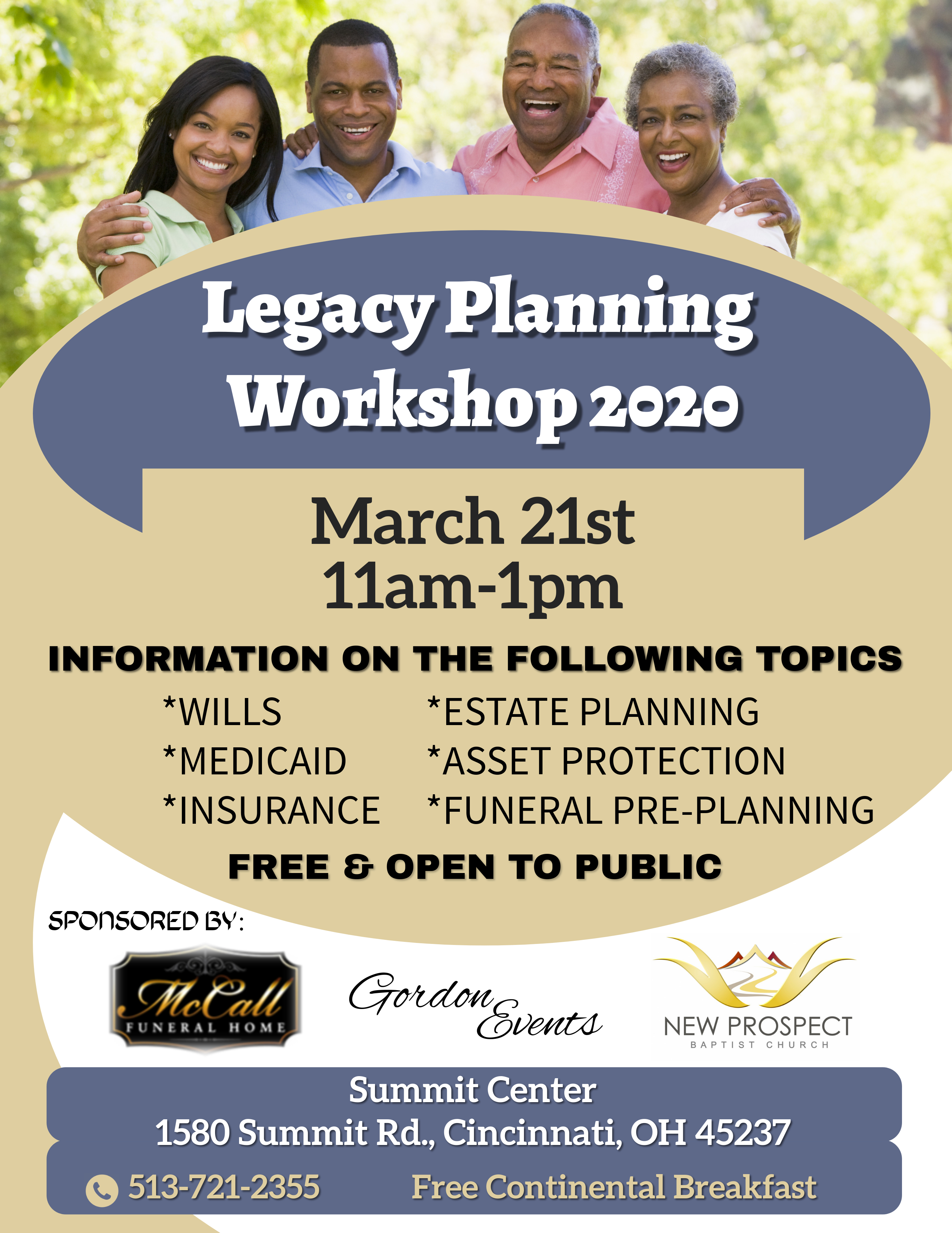 Legacy Planning Workshop 2020 at New Prospect on Saturday March 21st 11 a.m. - 1 p.m.