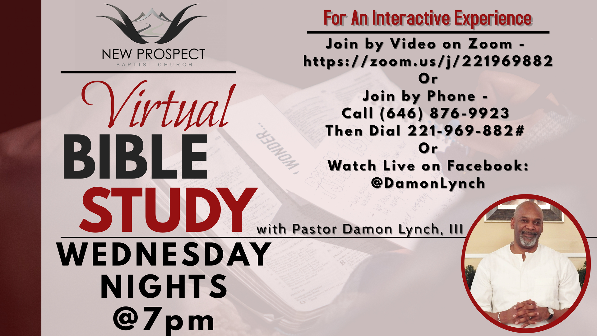 New Prospect Virtual Bible Study on Wednesdays at 7 p.m.