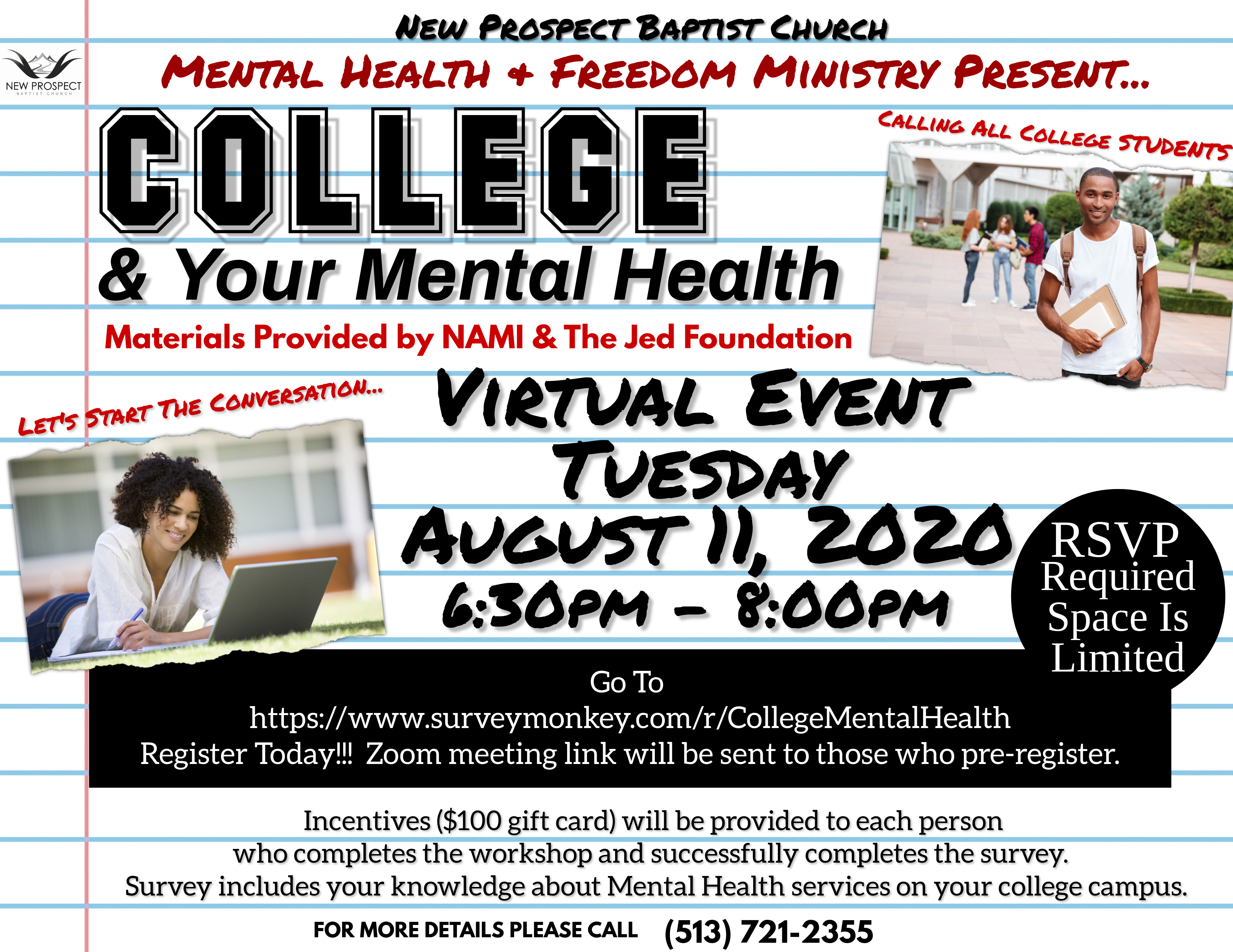 College and Your Mental Health Virtual Event on Tuesday, August 11th, 6:30 p.m. - 8 p.m.