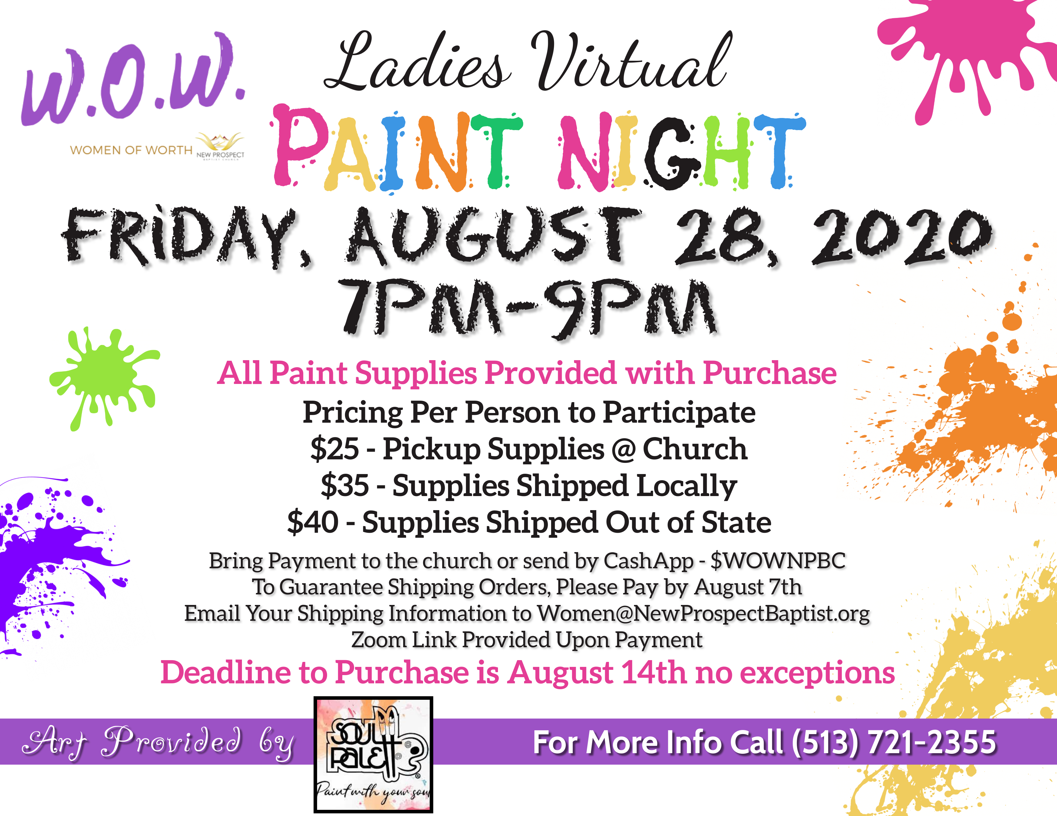 New Prospect Ladies Virtual Paint Night on Friday, August 28th 7 p.m. - 9 p.m.