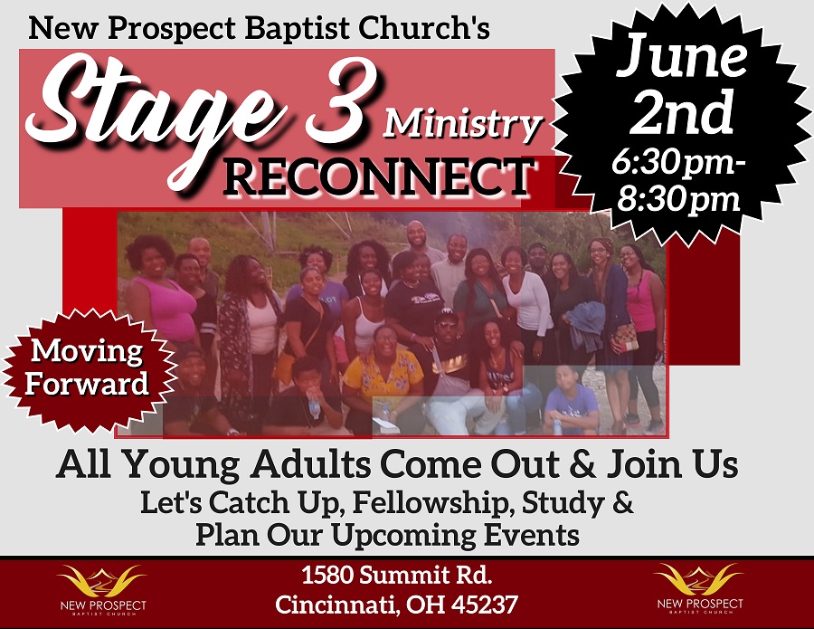 New Prospect Stage 3 Ministry Reconnect on Wednesday, June 2nd 6:30 p.m. - 8 p.m.
