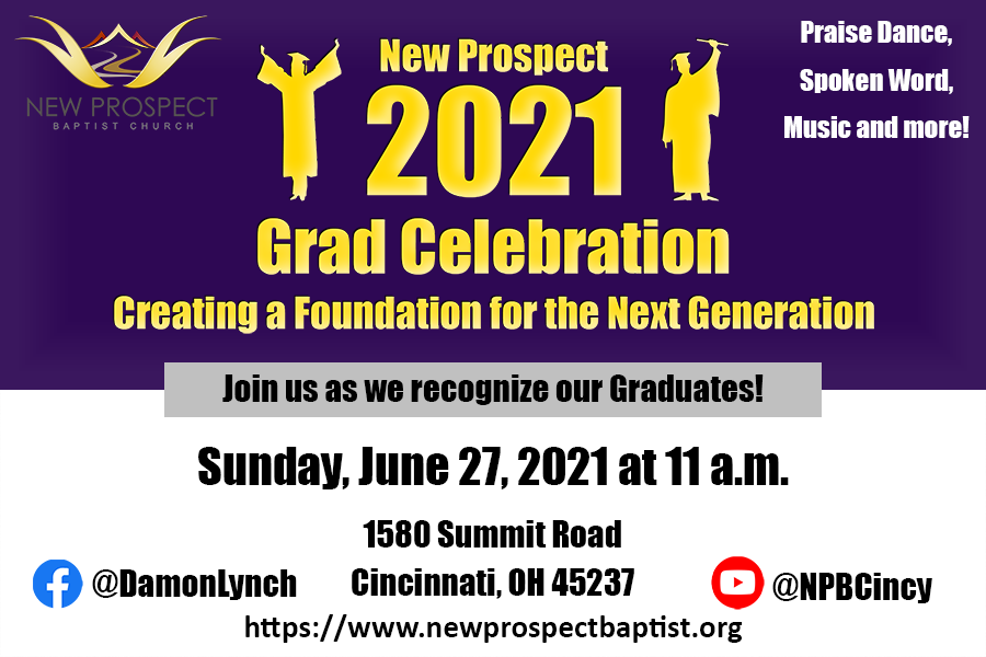 New Prospect 2021 Graduation Celebration on Sunday June 27th at 11 a.m.