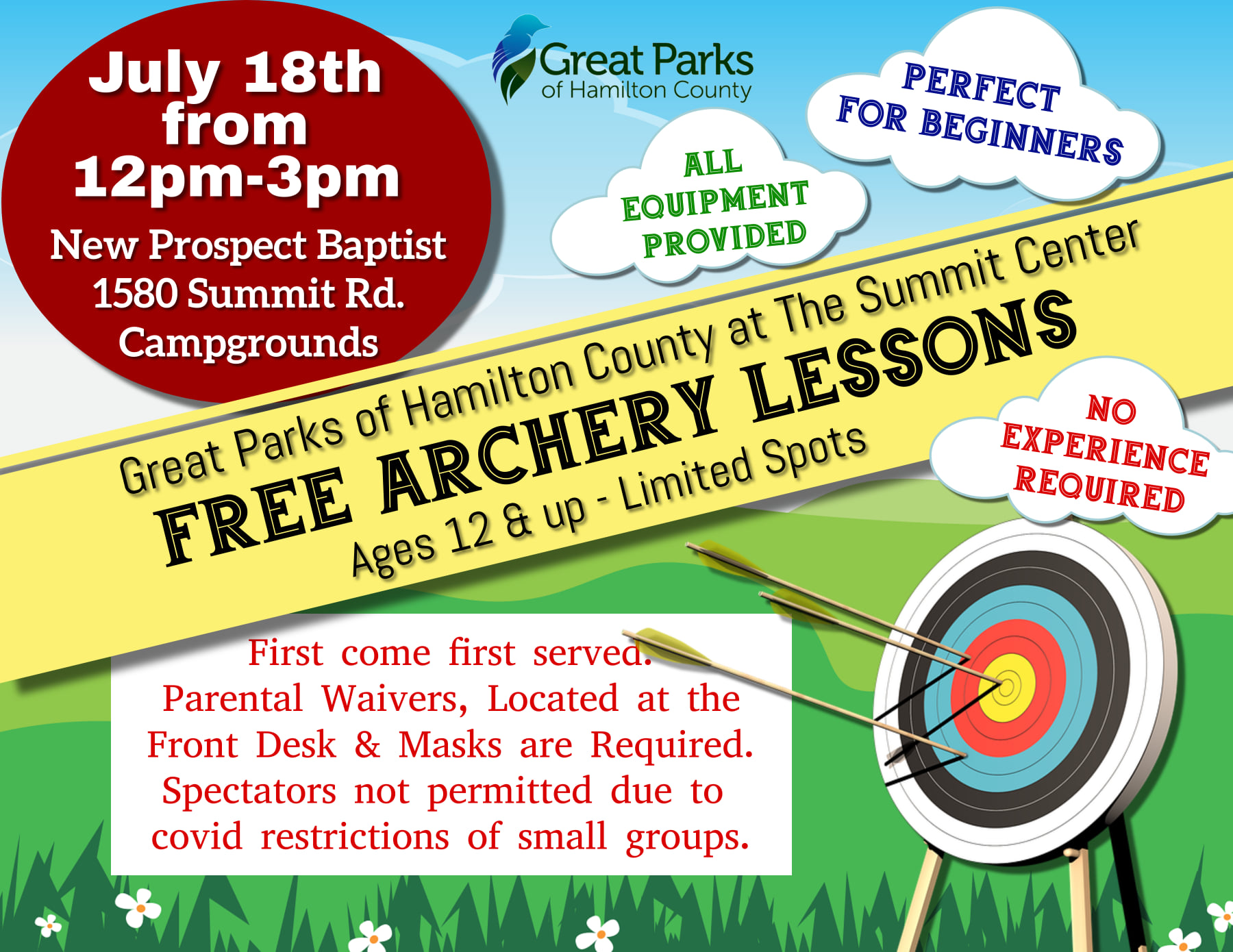 Free Archery Lesson at Great Parks Nature Center at The Summit on Sunday, July 18th 12 p.m. - 3 p.m.