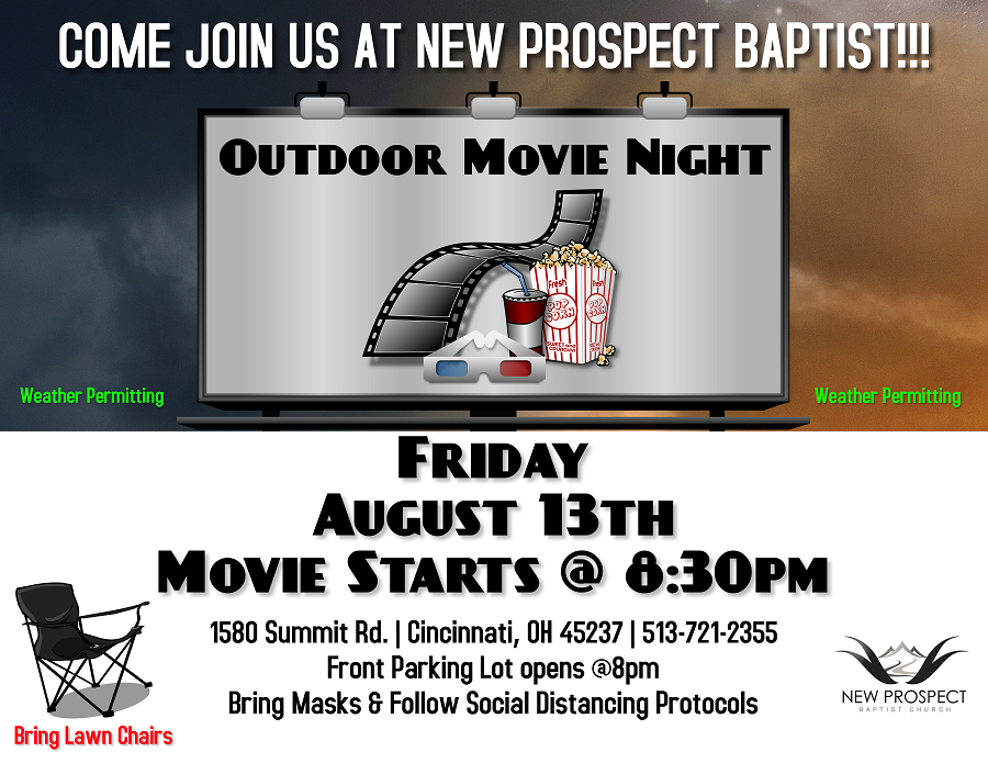 New Prospect Movie Night at 1580 Summit Road on Friday, August 13th at 8 p.m.