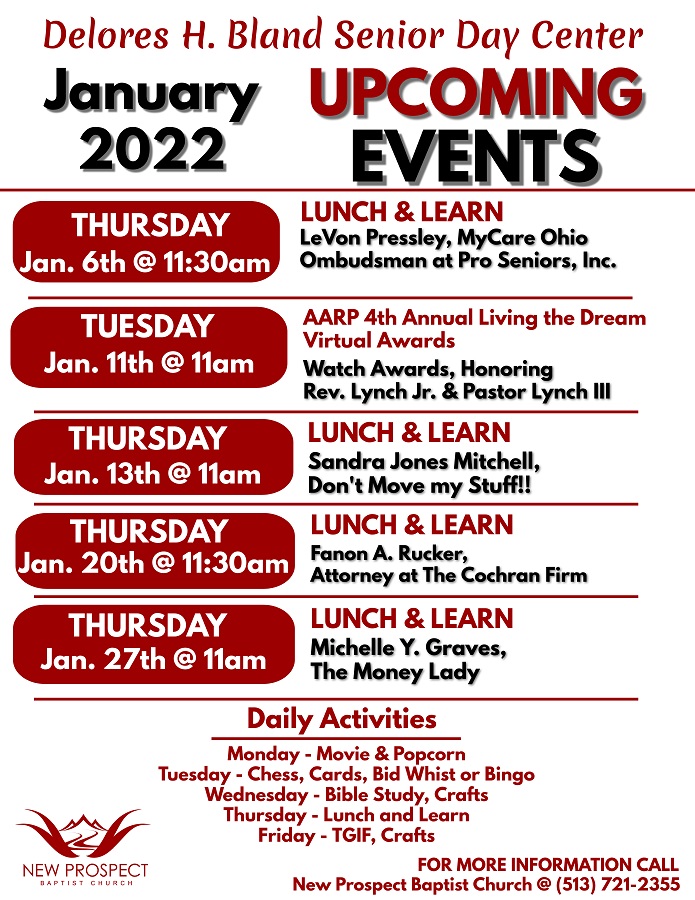 Lunch & Learn at Delores H. Bland Senior Day Center on Thursday January 5th at 11:30 a.m.