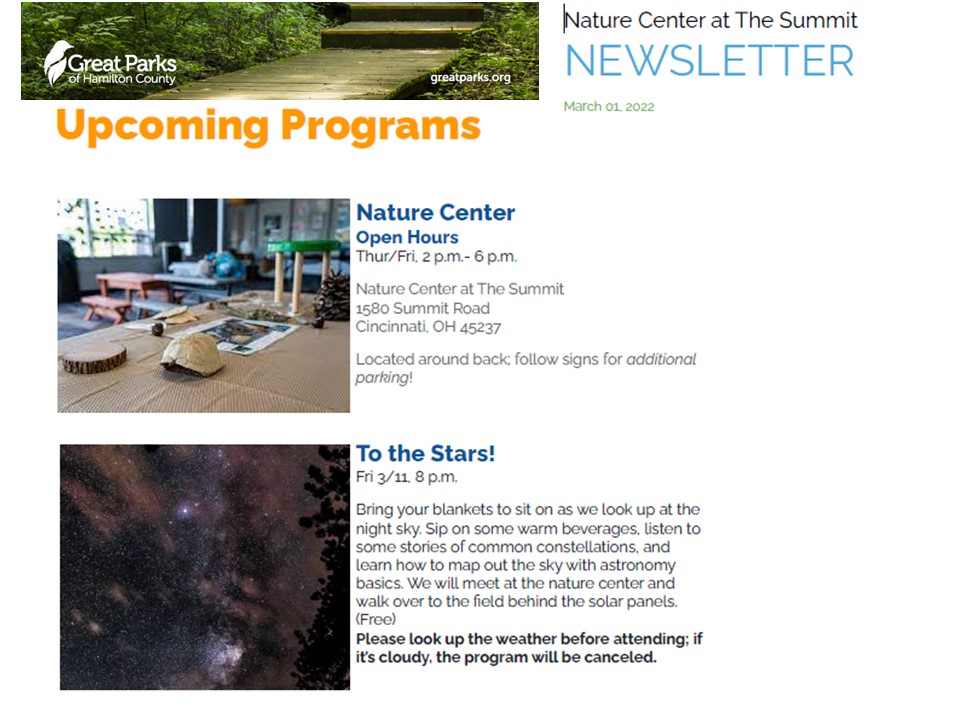 Nature Center at The Summit Newsletter March 1, 2022