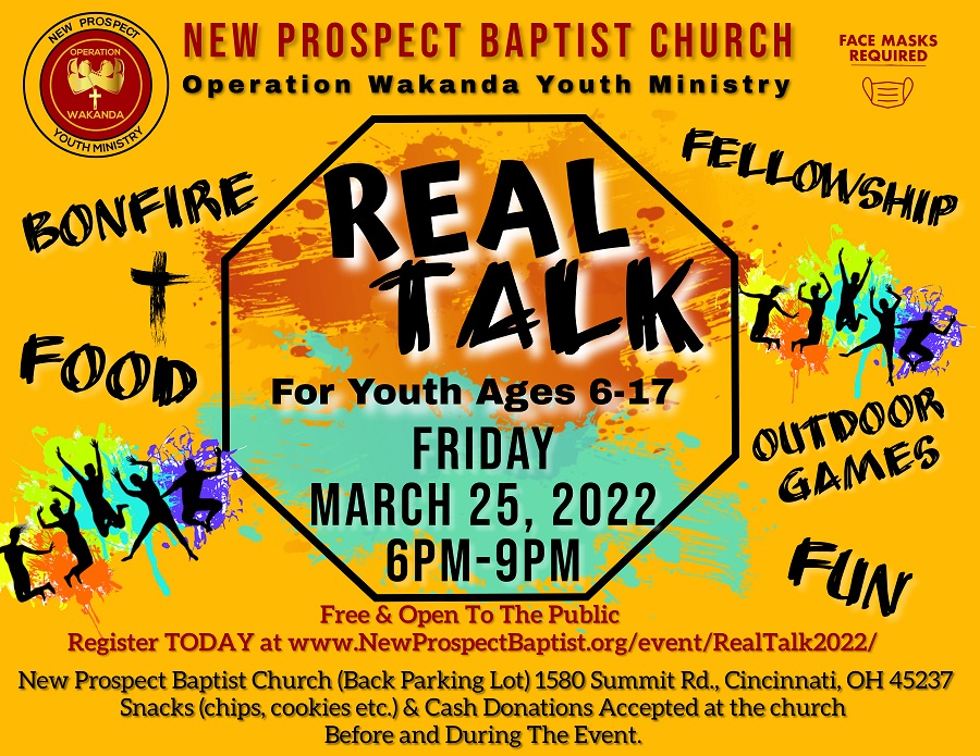 Operation Wakanda Real Talk event at New Prospect Baptist Church on Friday, March 25th 6 p.m. to 9 p.m.