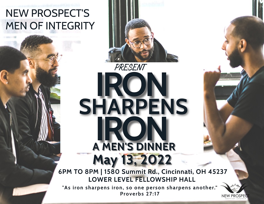 Men's Dinner at New Prospect Baptist Church on Friday, May 13th at 6 p.m.