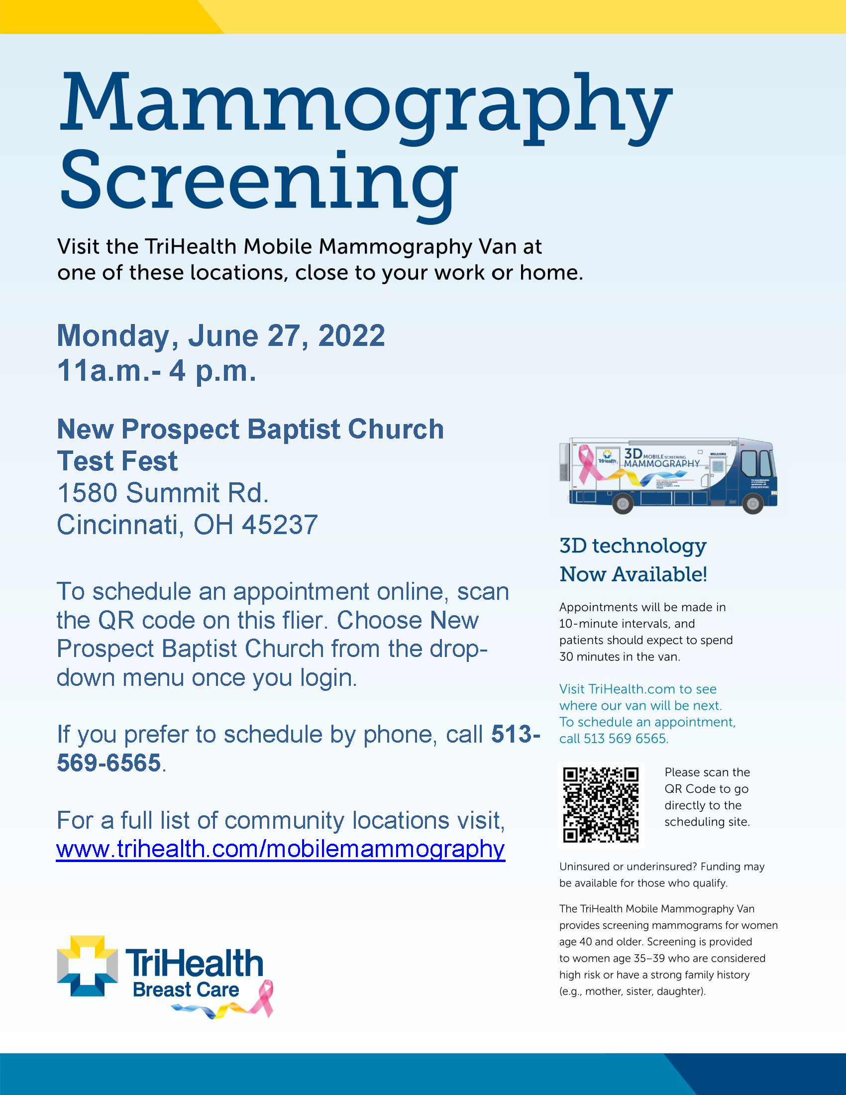 Mammography Screen at 1580 Summit Road Cincinnati, OH 45237 11 a.m. to 4 p.m.