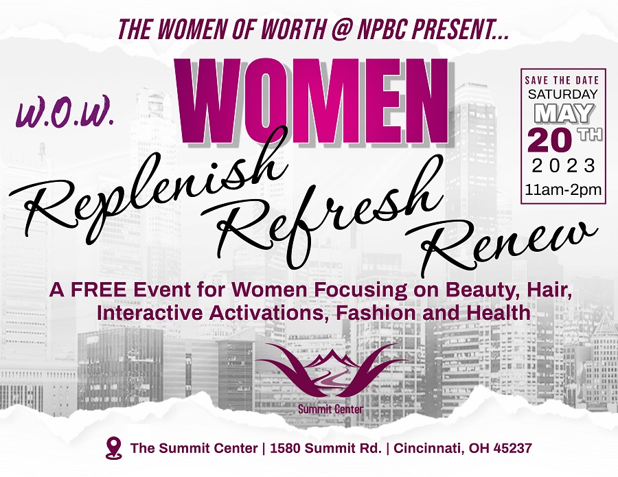 Women Replenish Refresh and Renew on Saturday, May 20th, 11 a.m. - 2 p.m. at 1580 Summit Road, Cincinnati, OH 45237