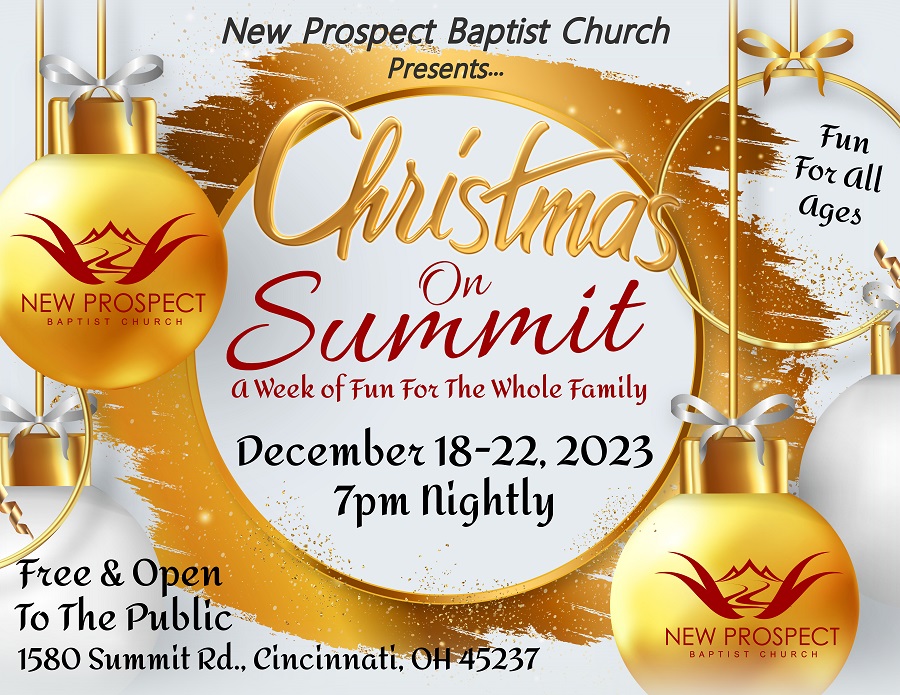 Christmas on Summit at 1580 Summit Road Cincinnati, Ohio 45251 the week of December 18th - 22nd 7 p.m. nightly