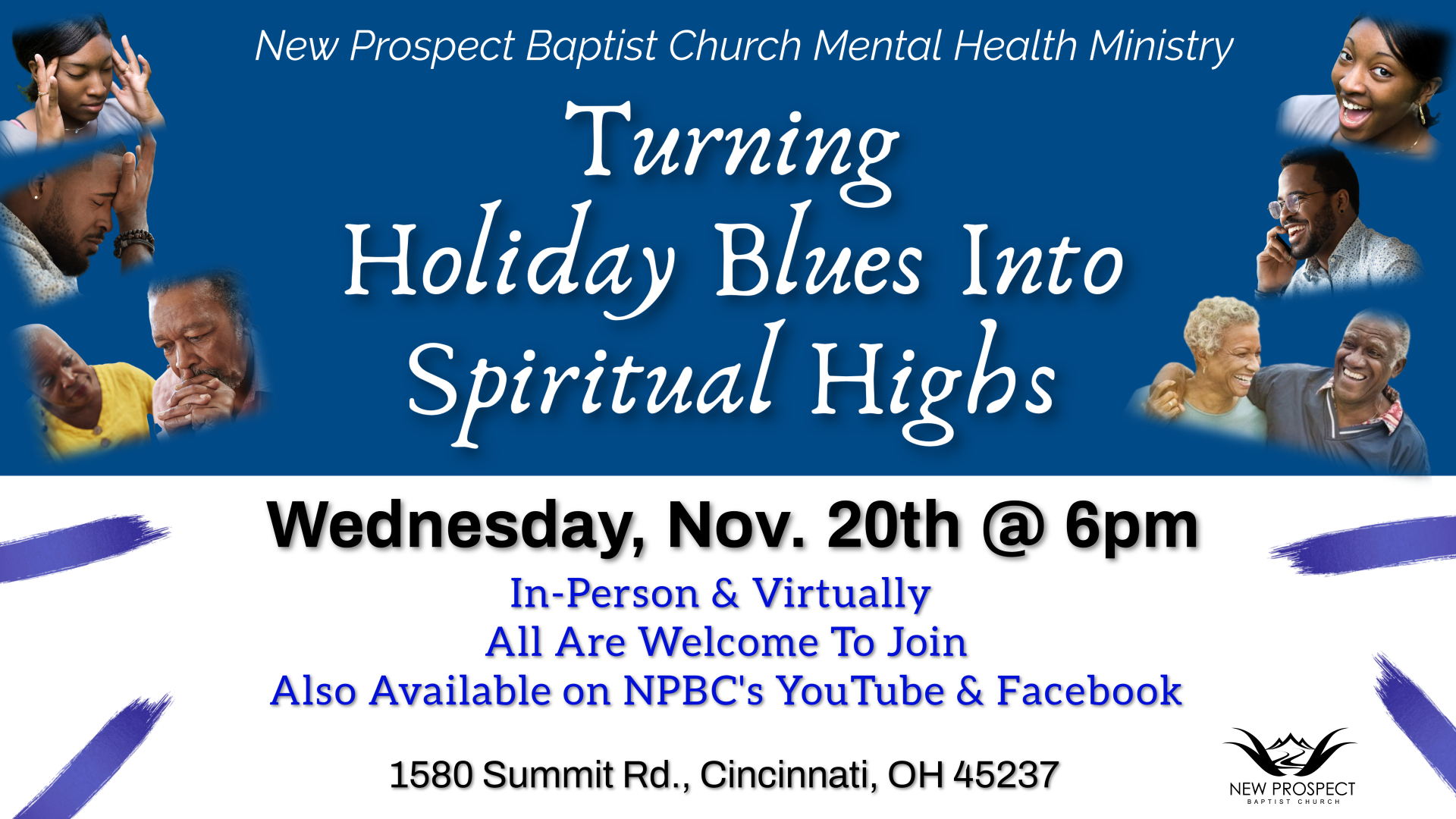 Turning Holiday Blues into Spiritual Highs on Wednesday, November 20th at 6 p.m.