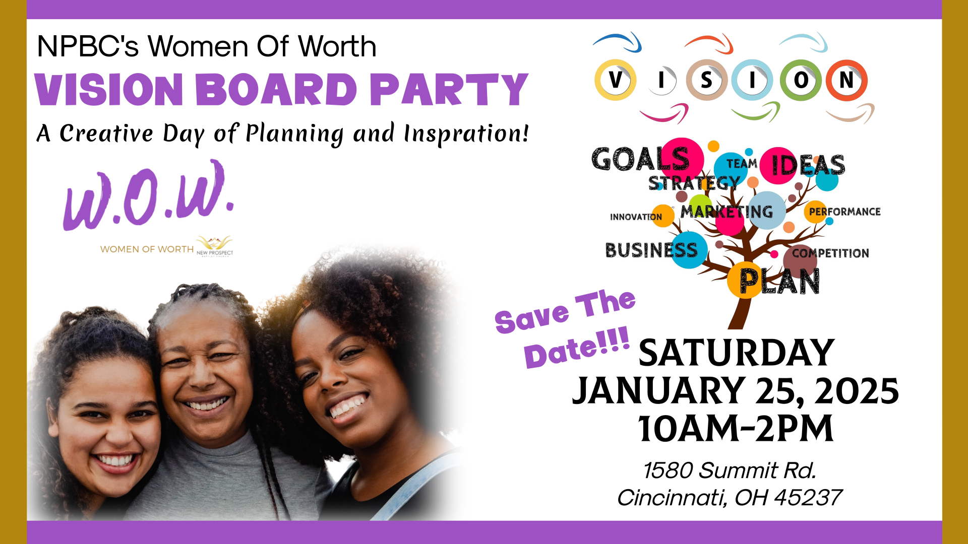 New Prospect Women of Worth Women's Ministry hosting the Vision Board Party on Saturday January 25th 2025 at 10 a.m.